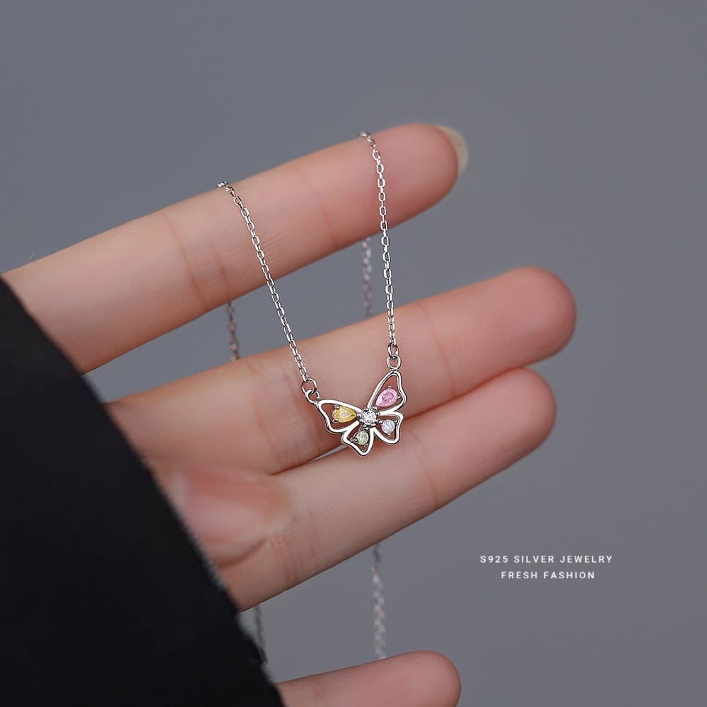 925 Sterling Silver Sparkling CZ Butterfly Pendant Necklace